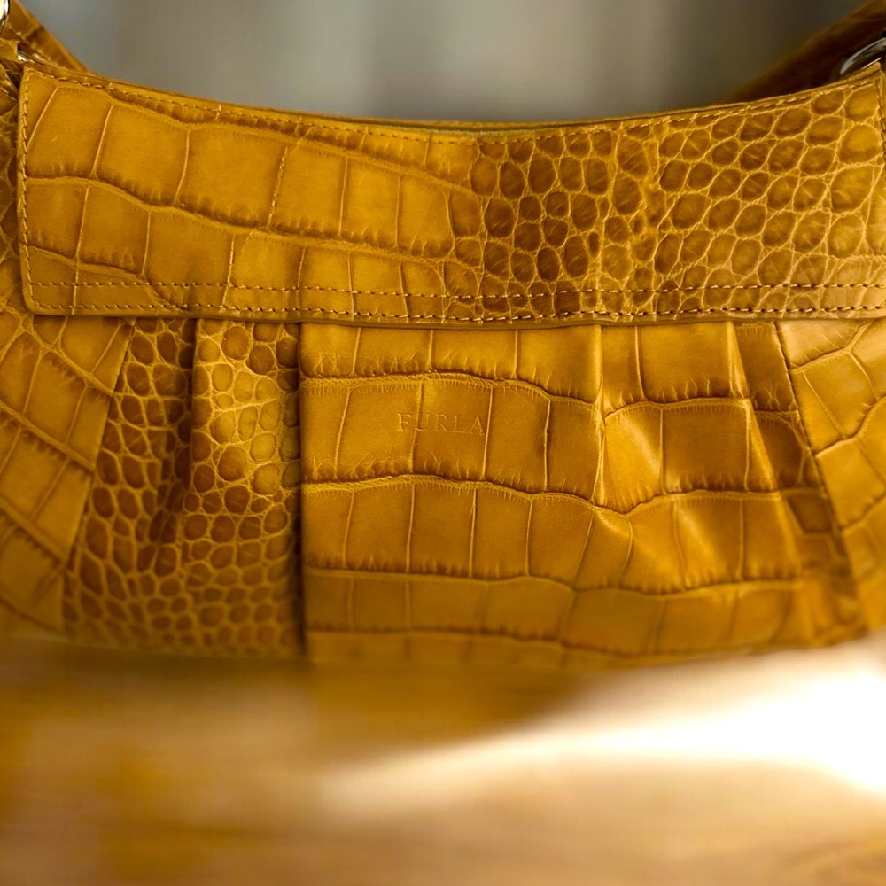 Furla cognac crocodile embossed large leather baguette - Picture 11 of 16